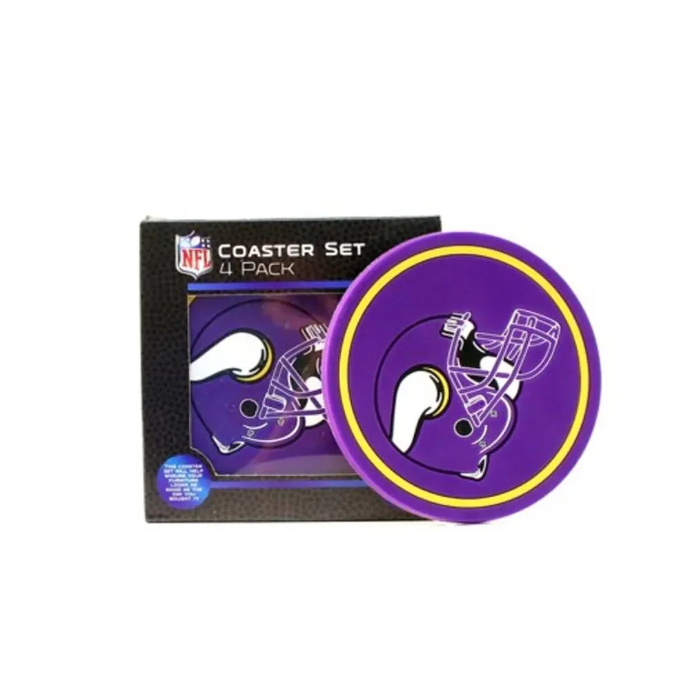 NFL Minnesota Vikings PVC Coaster Set 4 Bar Man Cave Navy Retro New